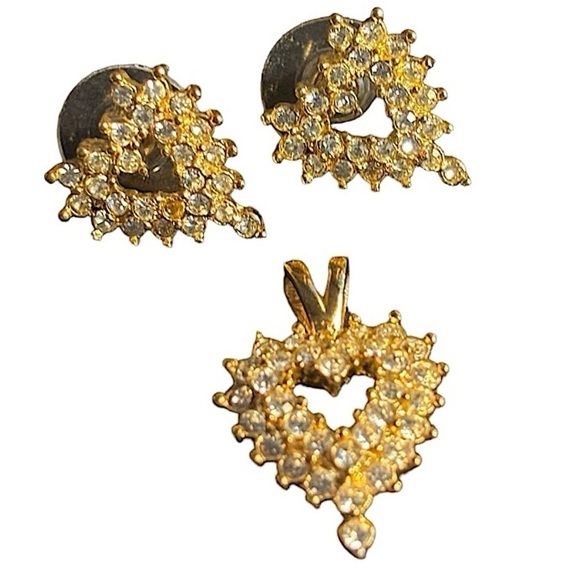 ROMAN Gold Heart w/ CZ's Pendant & Earrings Set Heart Shaped Pendant & Earrings - Picture 6 of 6
